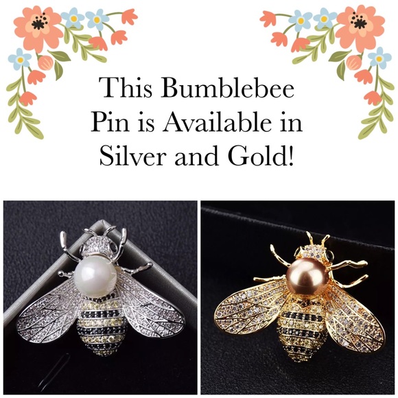 Silver Crystal Bumblebee Pearl Brooch Lapel Pin - Picture 14 of 16